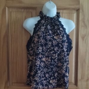 SHEIN Black and Tan Floral Halter Blouse